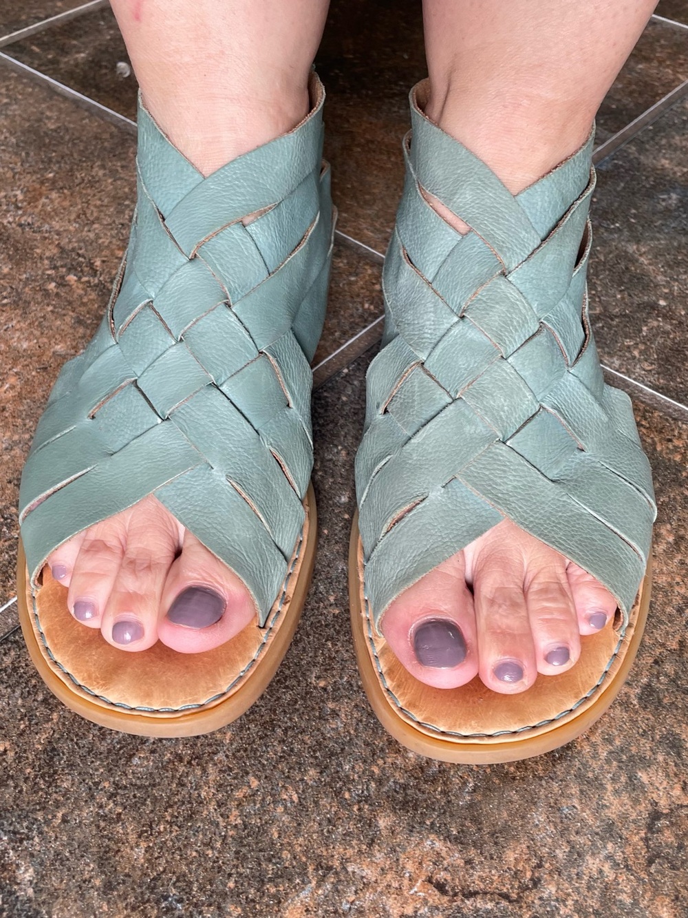 Born Woven Leather Sandals in Sage Green